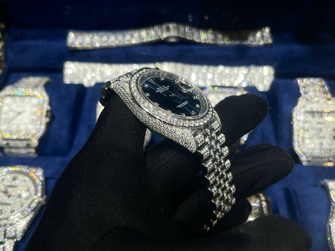 Rolex Watch DateJust Dial Blue Full Diamonds Moissanite 41mm