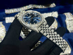 Rolex Watch DateJust Dial Blue Full Diamonds Moissanite 41mm
