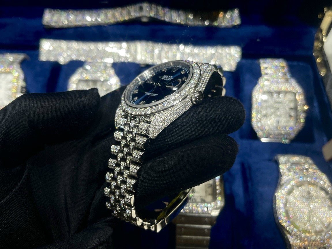 Rolex Watch DateJust Dial Blue Full Diamonds Moissanite 41mm