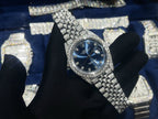 Rolex Watch DateJust Dial Blue Full Diamonds Moissanite 41mm