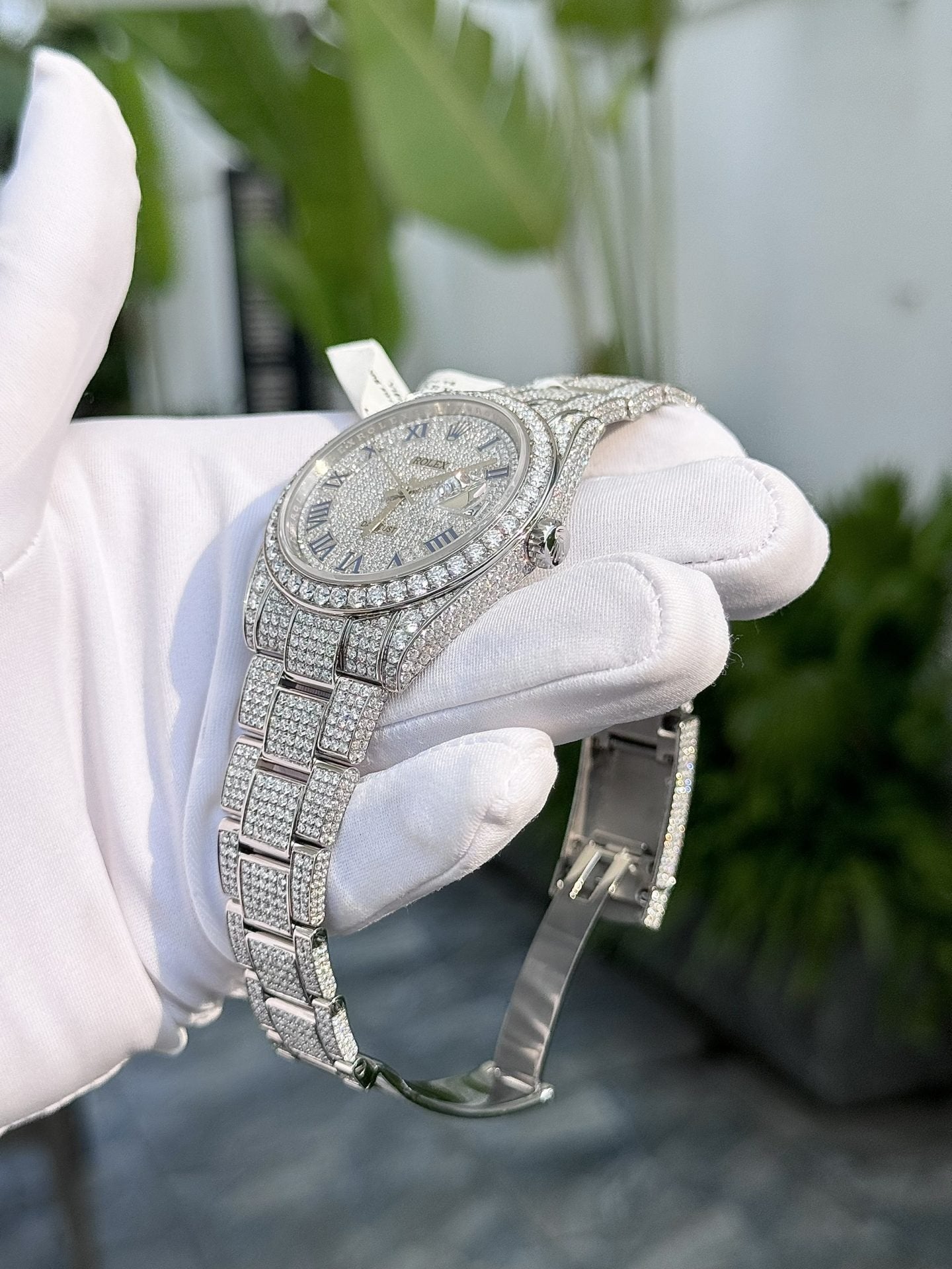 Rolex Watch Date Just Full Moissanite Diamonds 41mm