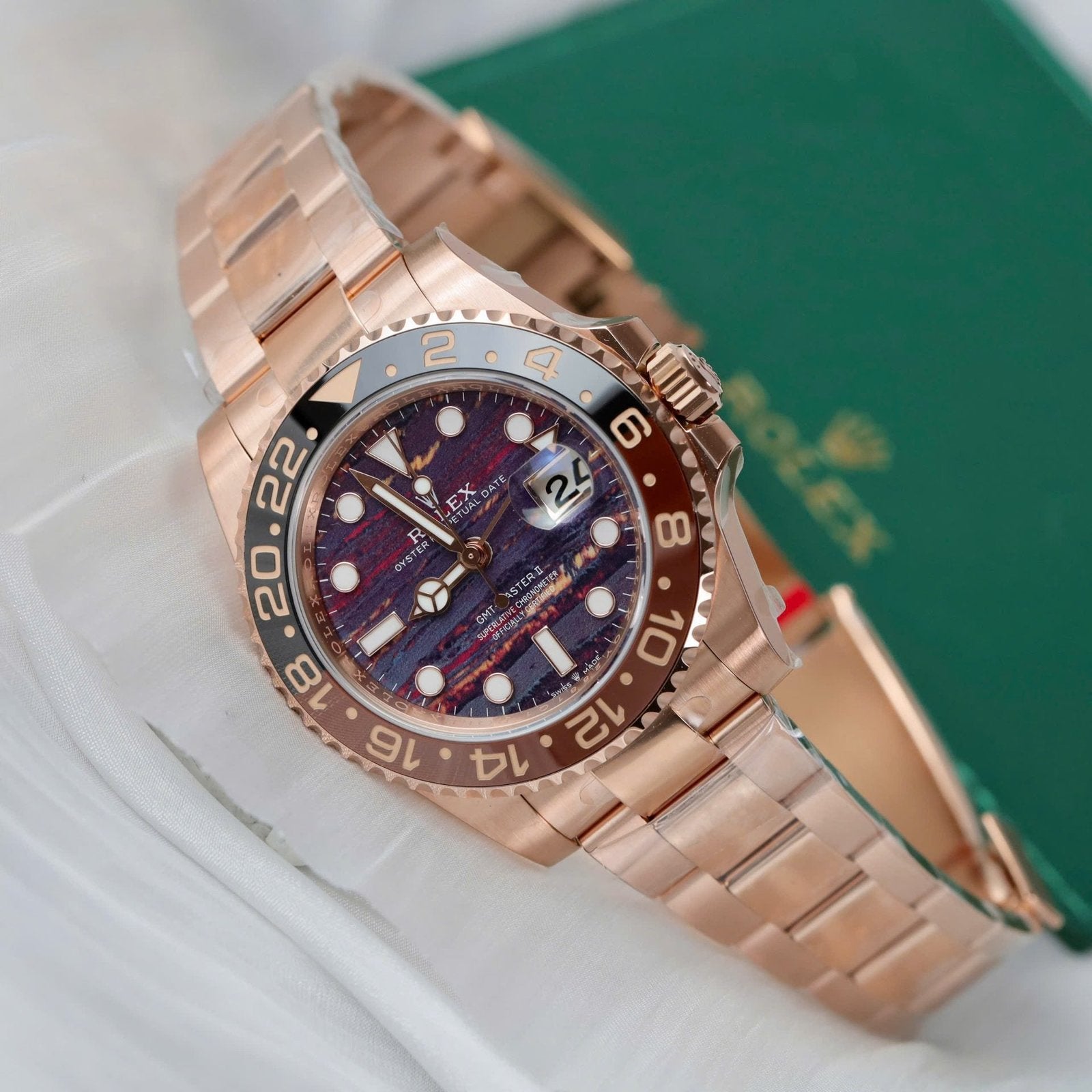 Rolex 126715CHNR Watch Rose Gold Tiger Eye Stone Dial 40mm