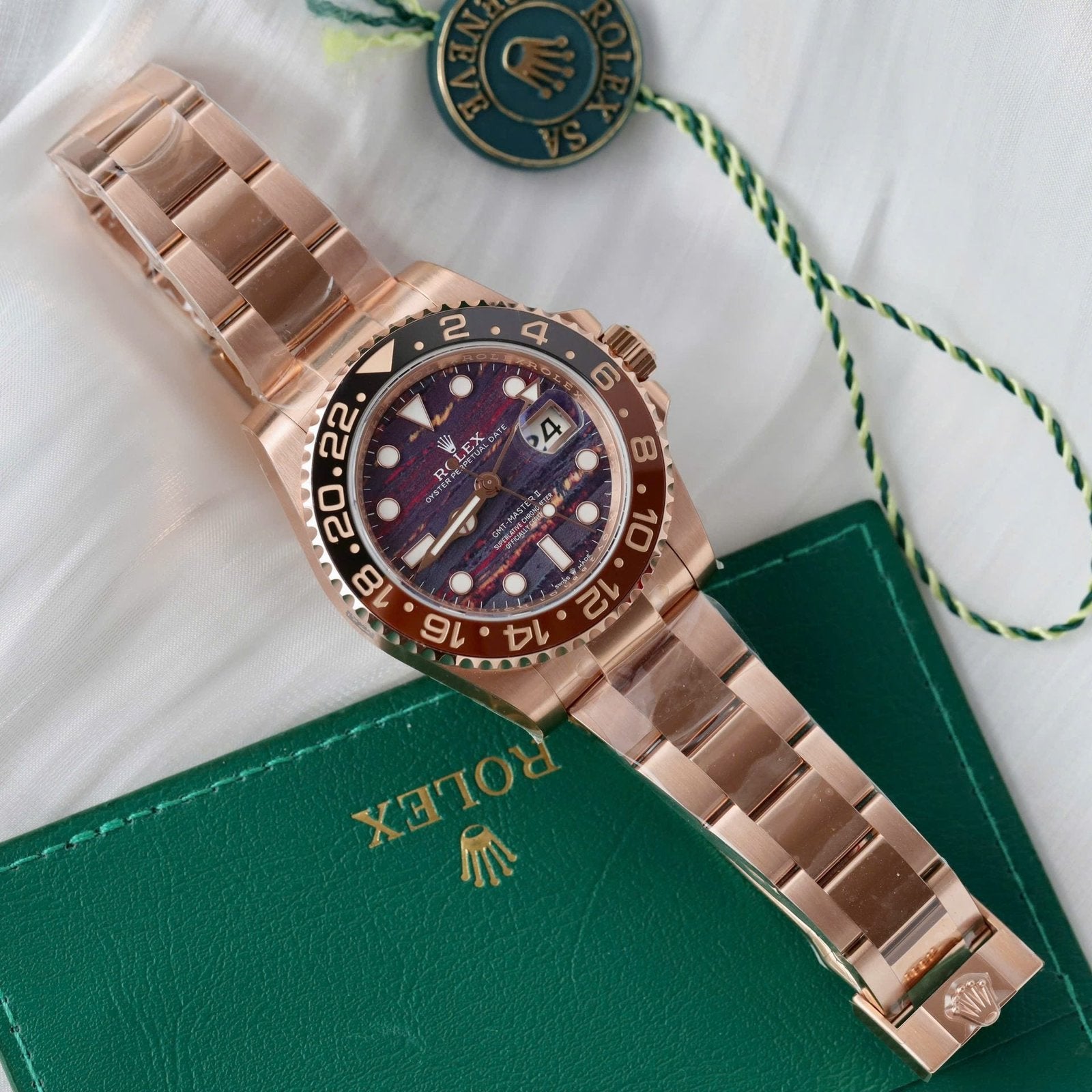 Rolex 126715CHNR Watch Rose Gold Tiger Eye Stone Dial 40mm