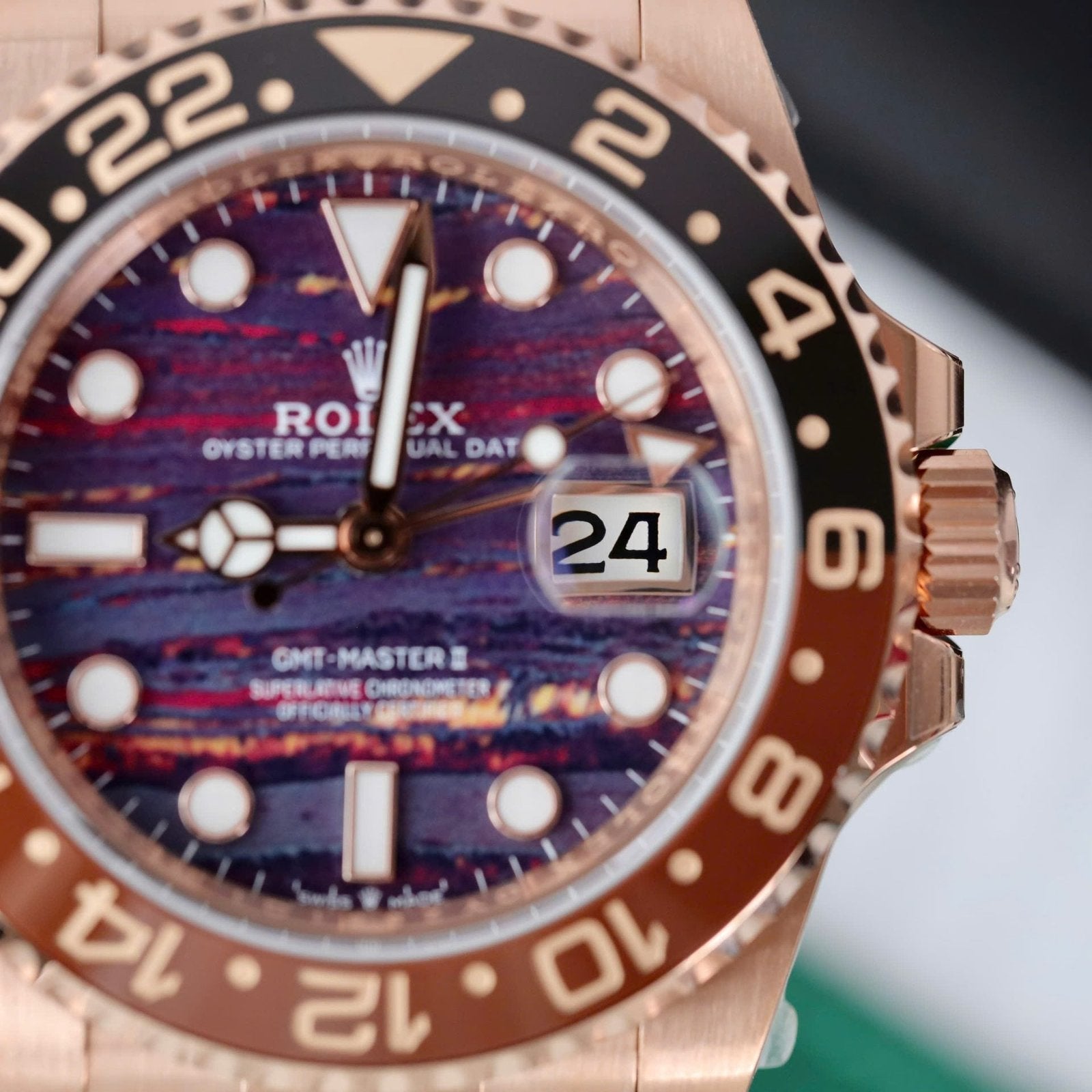 Rolex 126715CHNR Watch Rose Gold Tiger Eye Stone Dial 40mm