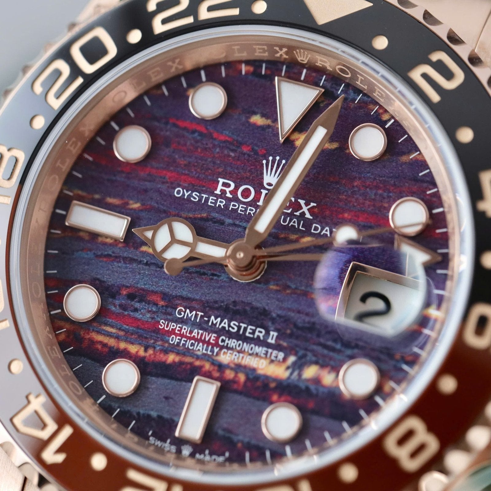 Rolex 126715CHNR Watch Rose Gold Tiger Eye Stone Dial 40mm