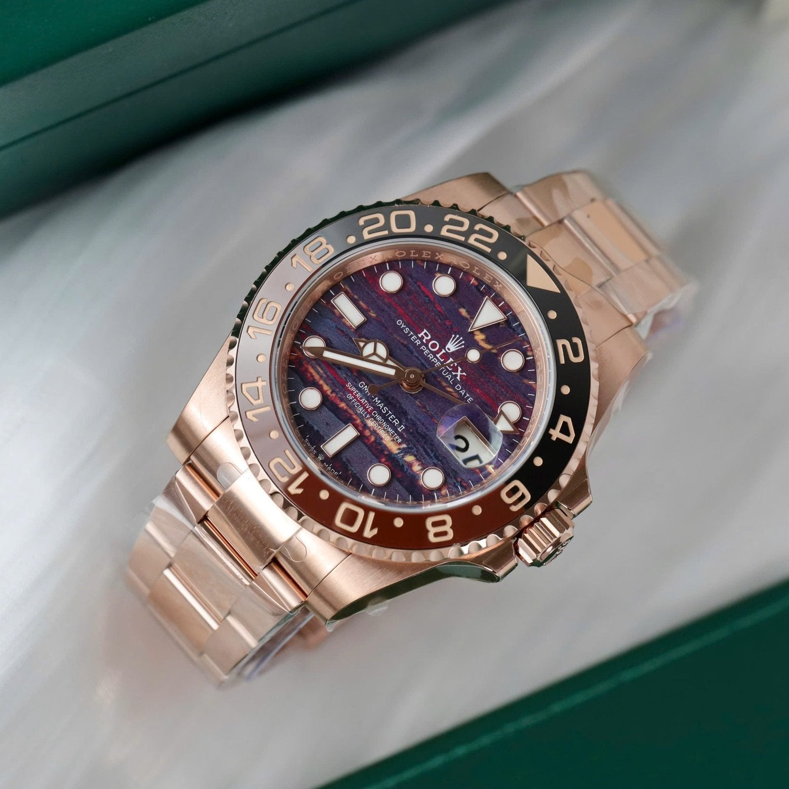 Rolex 126715CHNR Watch Rose Gold Tiger Eye Stone Dial 40mm