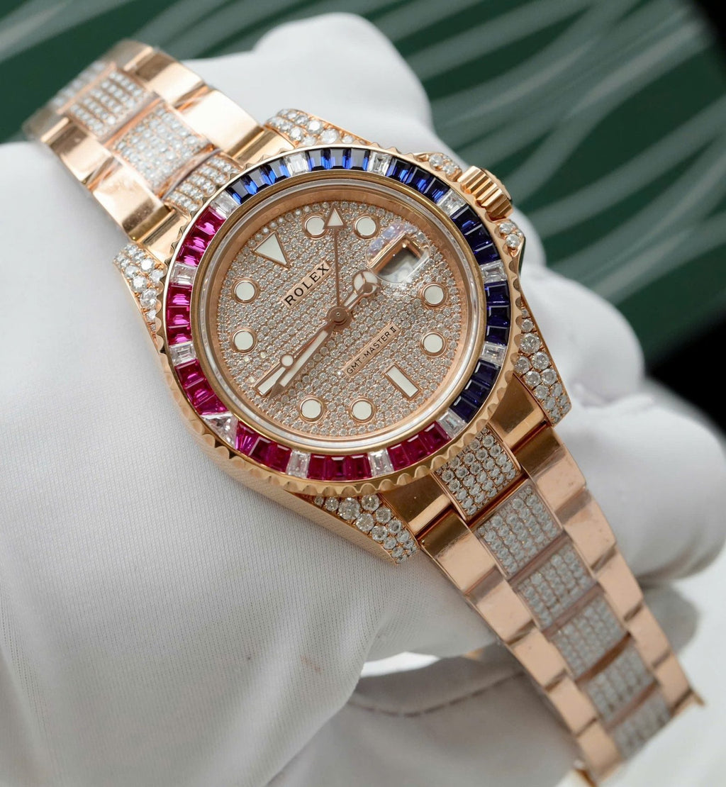 Rolex 126755 Gold Wrapped Moissanite Sapphire Watch 40mm