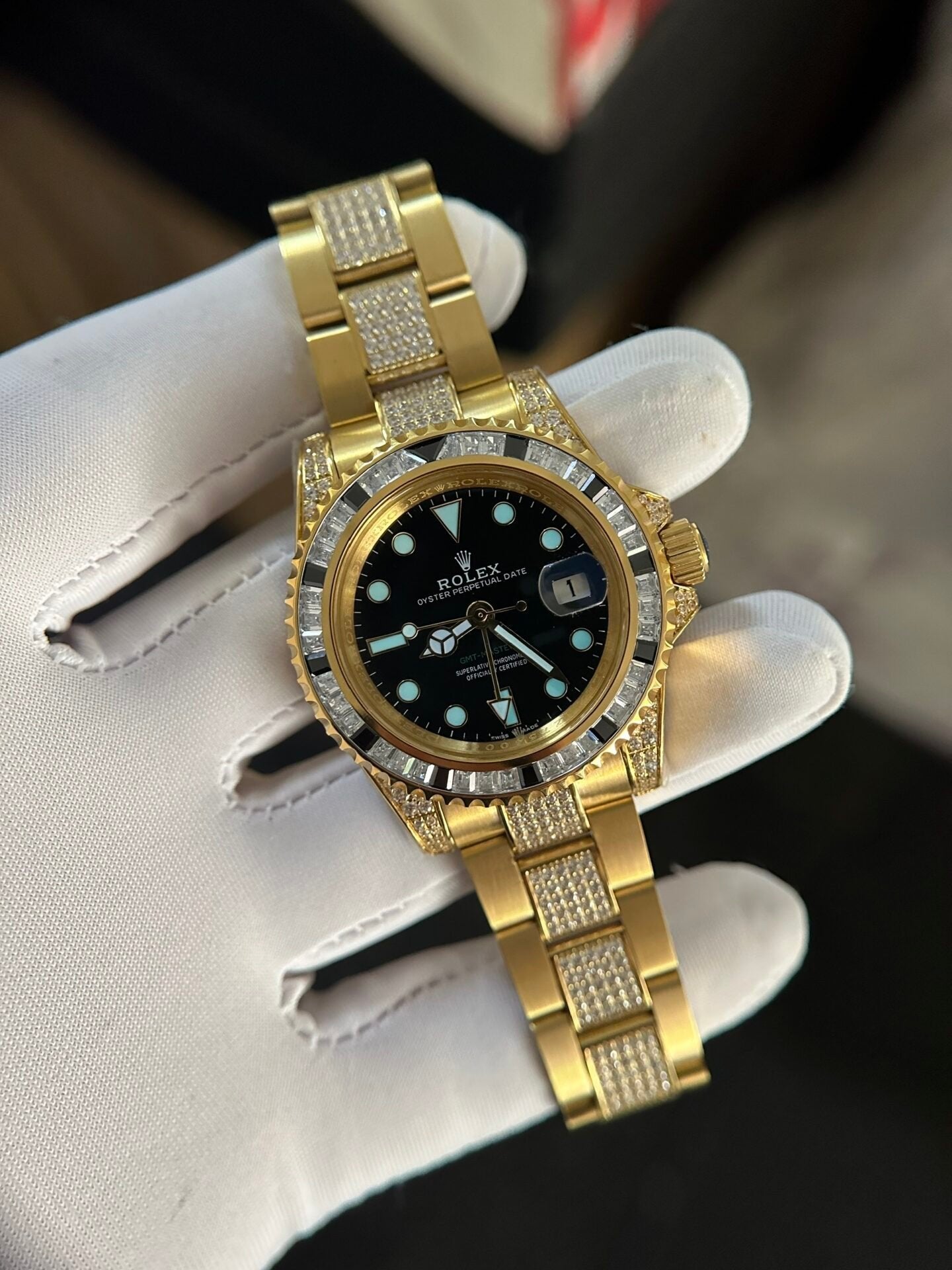 Rolex Watch With Full Diamond Black Dial 40mm