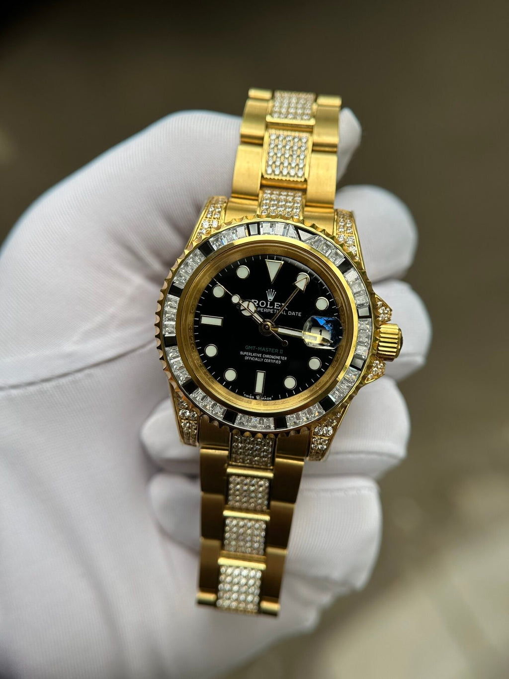 Rolex Watch With Full Diamond Black Dial 40mm