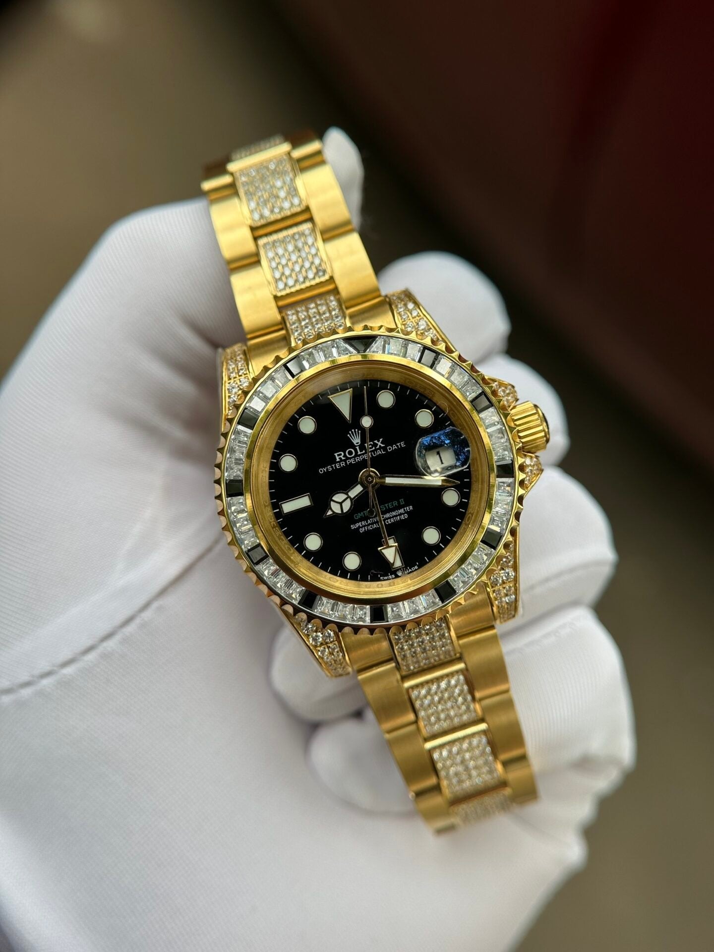 Rolex Watch With Full Diamond Black Dial 40mm