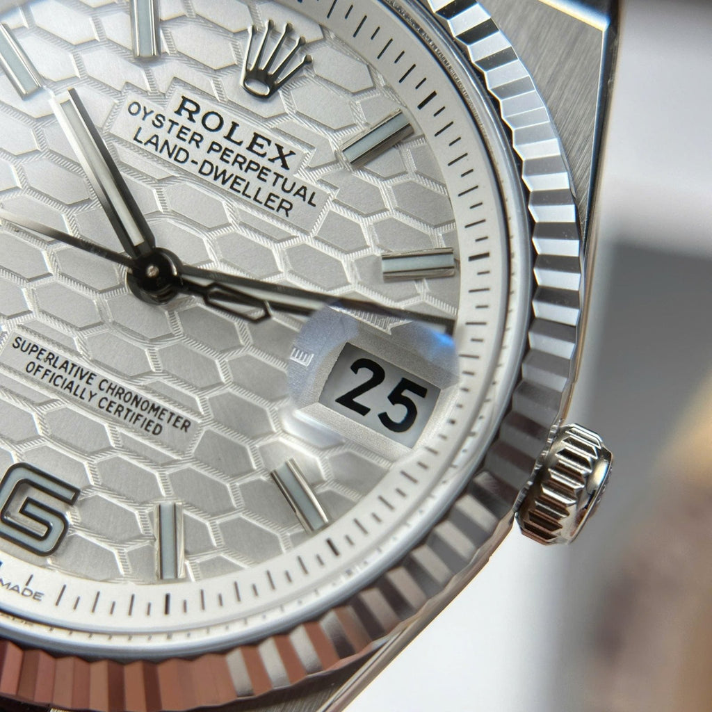 Rolex Land-Dweller 127234 Watch White Dial Honeycomb Pattern 36mm