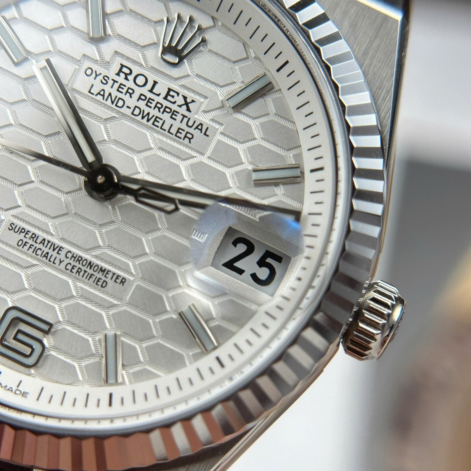 Rolex Land-Dweller 127234 Watch White Dial Honeycomb Pattern 36mm