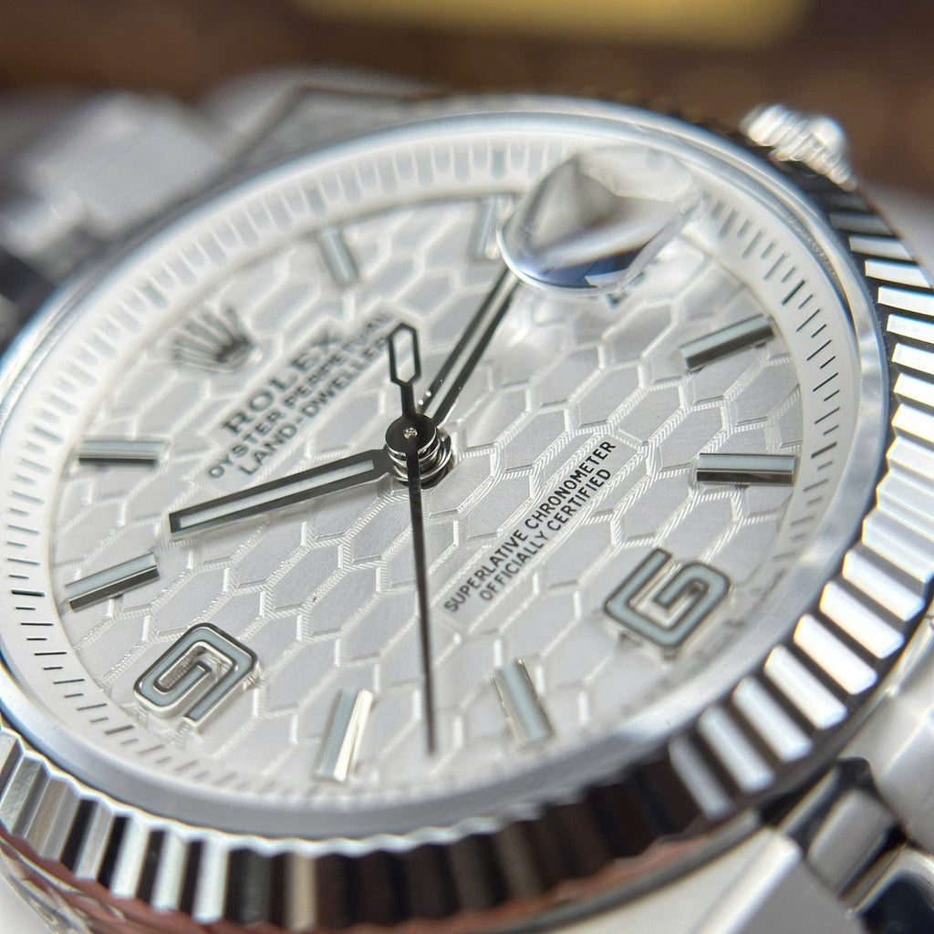 Rolex Land-Dweller 127234 Watch White Dial Honeycomb Pattern 36mm