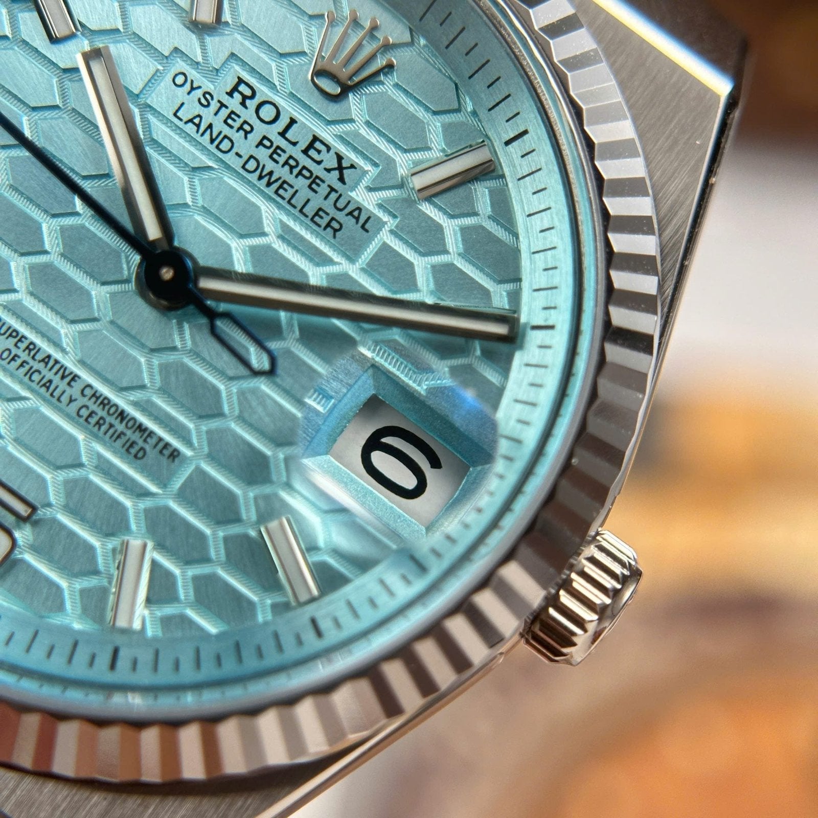 Rolex Land-Dweller 127236 Watch Ice Blue Dial Honeycomb Pattern 36mm