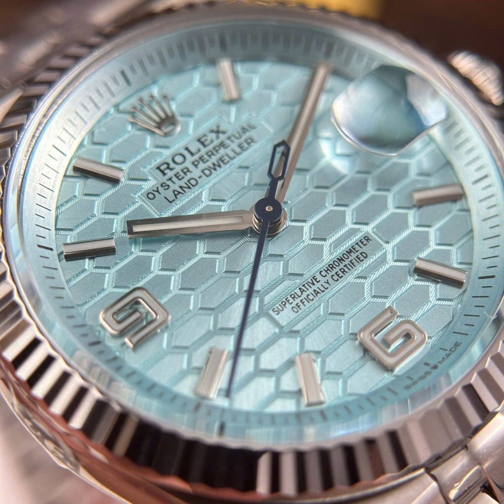 Rolex Land-Dweller 127236 Watch Ice Blue Dial Honeycomb Pattern 36mm