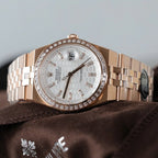Rolex Land-Dweller 127334 White Dial Honeycomb Pattern Watch Diamonds CZ Baguette 40mm