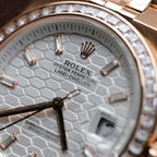 Rolex Land-Dweller 127334 White Dial Honeycomb Pattern Watch Diamonds CZ Baguette 40mm