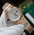 Rolex Land-Dweller 127334 White Dial Honeycomb Pattern Watch Diamonds CZ Baguette 40mm