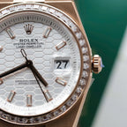 Rolex Land-Dweller 127334 White Dial Honeycomb Pattern Watch Diamonds CZ Baguette 40mm