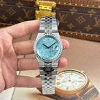 Rolex Land-Dweller 127336 Ice Blue Dial Honeycomb Pattern Watch Diamonds CZ Baguette 40mm