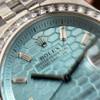 Rolex Land-Dweller 127336 Ice Blue Dial Honeycomb Pattern Watch Diamonds CZ Baguette 40mm