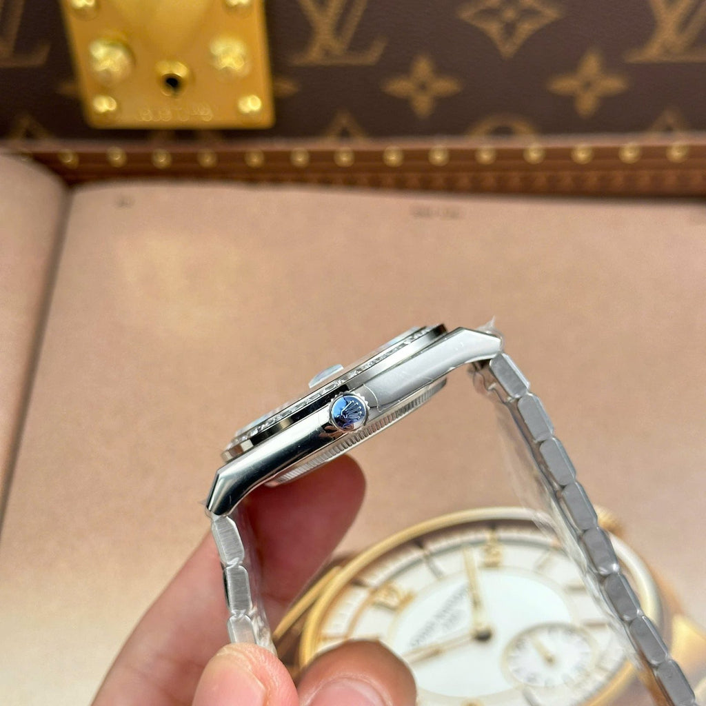 Rolex Land-Dweller 127336 Ice Blue Dial Honeycomb Pattern Watch Diamonds CZ Baguette 40mm