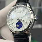 Rolex Moonphase 50535 Watch Black Leather Strap 39mm