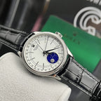 Rolex Moonphase 50535 Watch Black Leather Strap 39mm