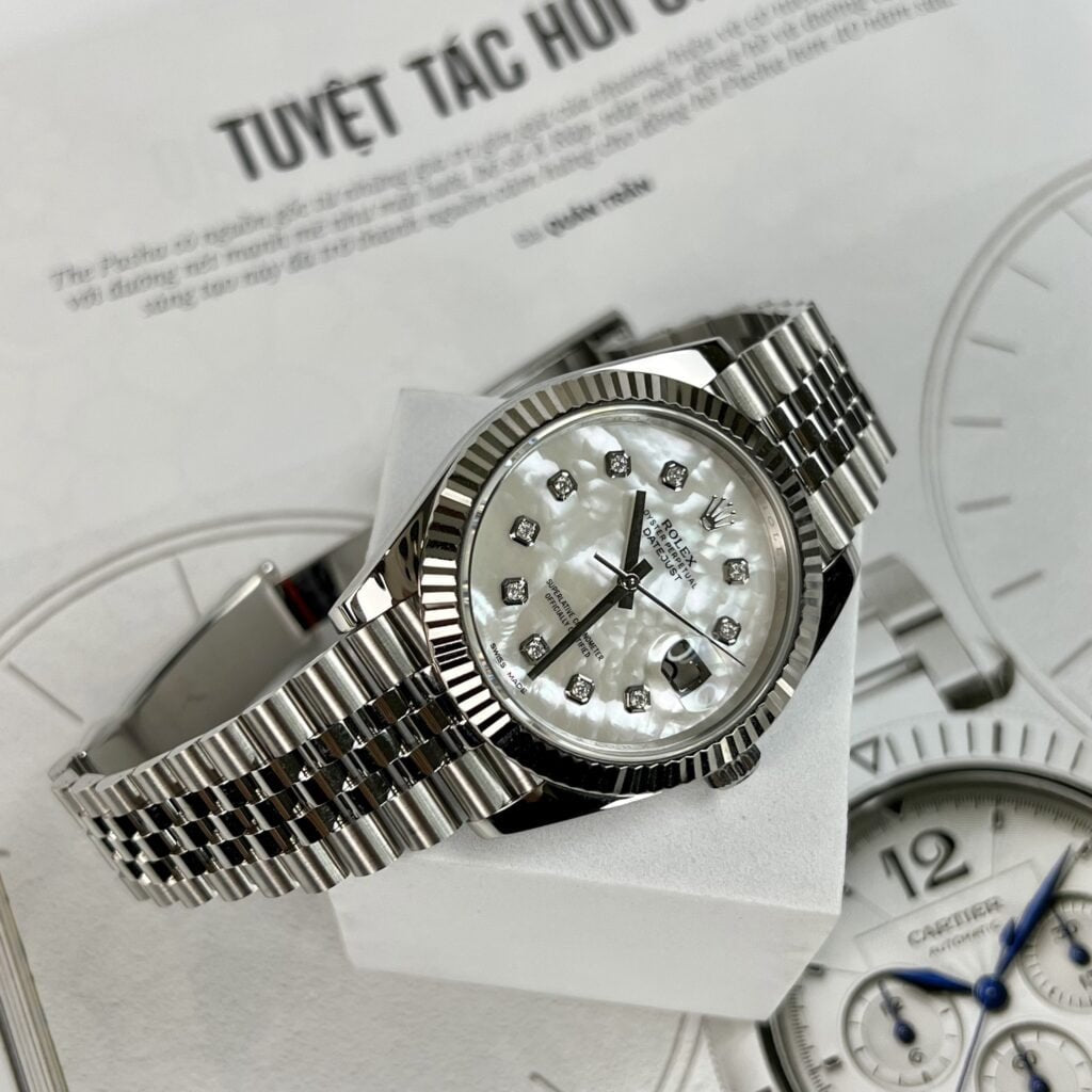 Rolex Watch DateJust Dial Mother Of Pearl Moissanite Diamonds 41mm