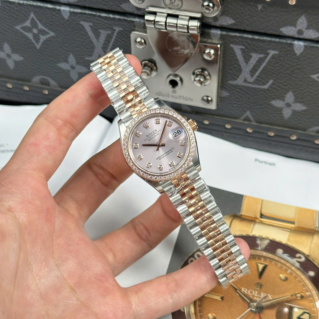Rolex DateJust Women Demi Rose Gold Watch Sundust Dial 31mm