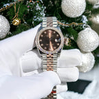 Rolex Watch Date Just Chocolate Dial Benzel Moissanite Diamonds 31mm