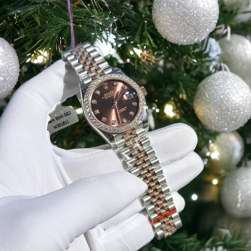Rolex Watch Date Just Chocolate Dial Benzel Moissanite Diamonds 31mm