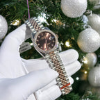 Rolex Watch Date Just Chocolate Dial Benzel Moissanite Diamonds 31mm