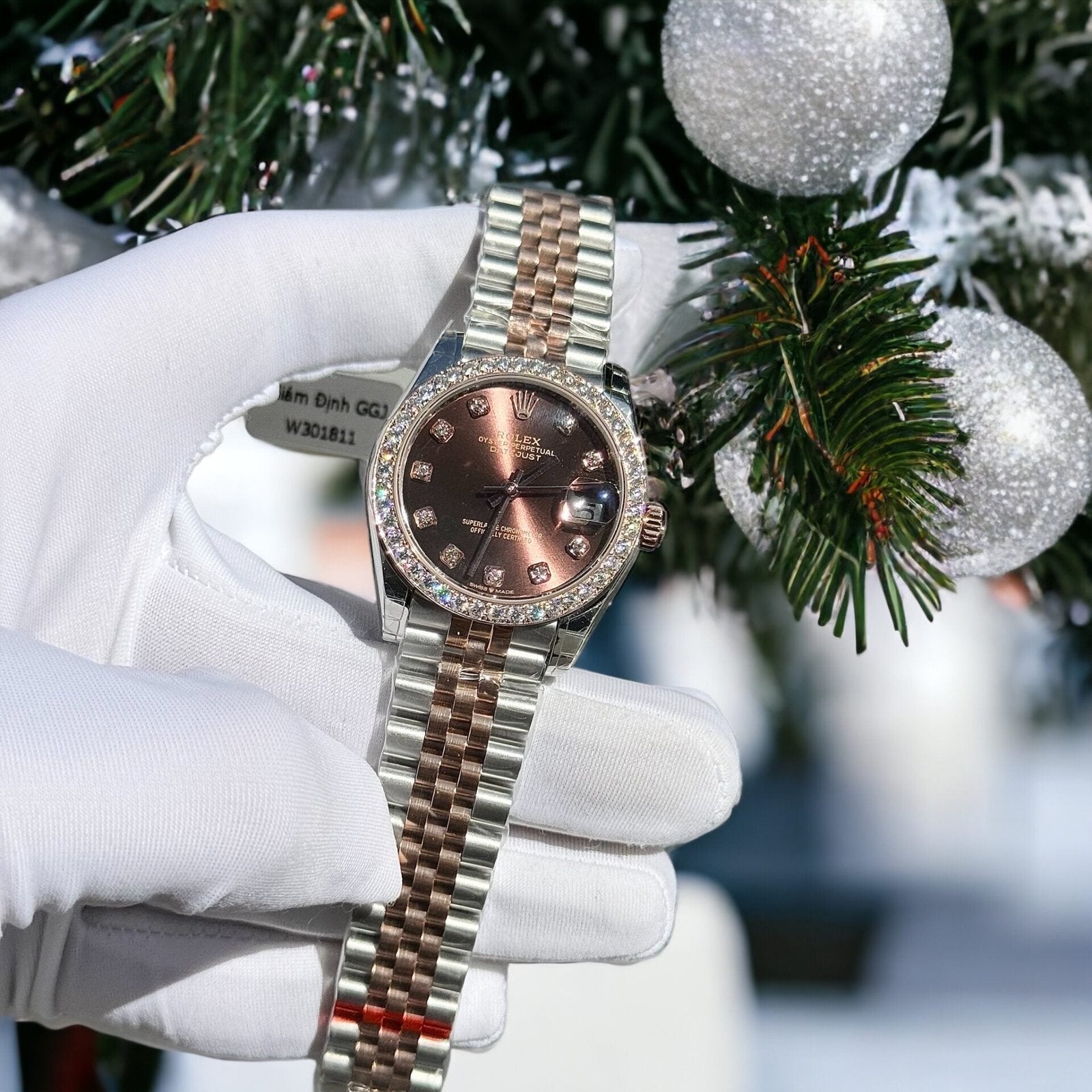 Rolex Watch Date Just Chocolate Dial Benzel Moissanite Diamonds 31mm