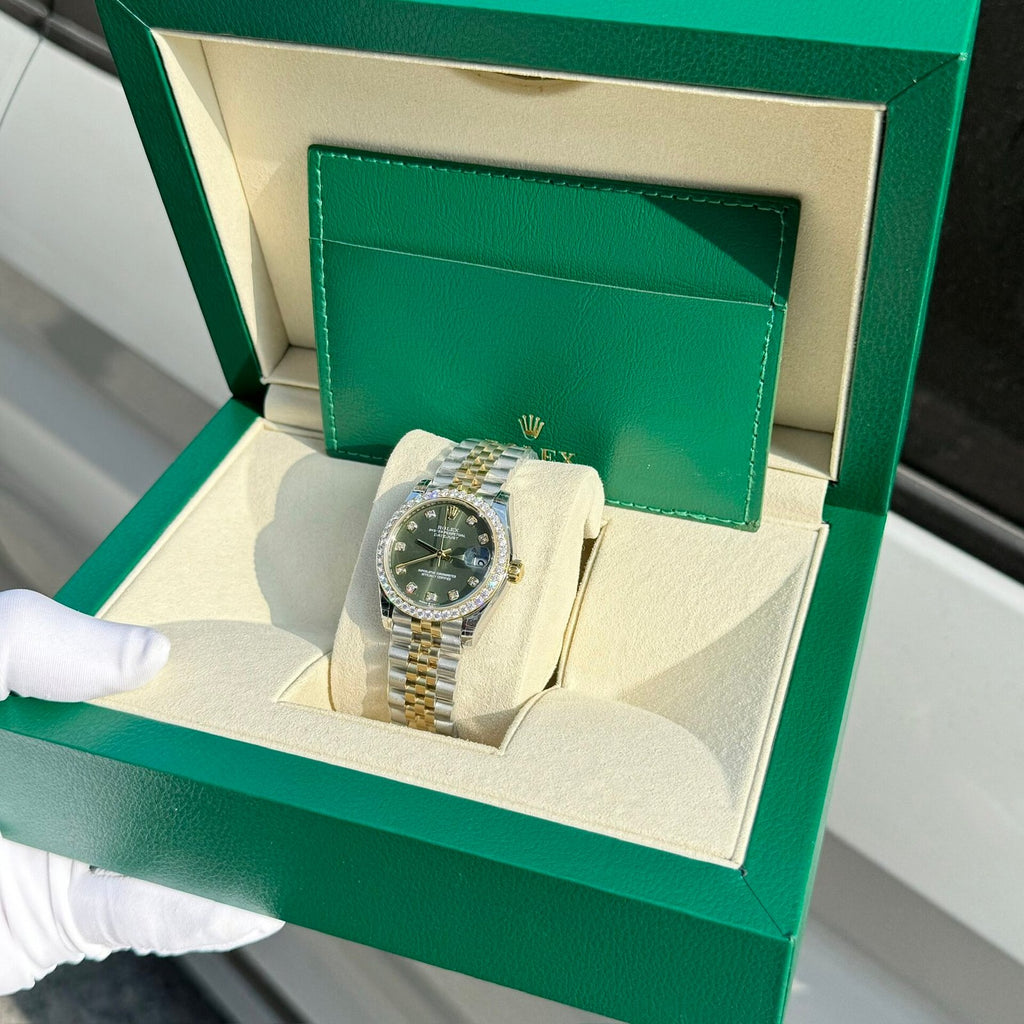 Rolex DateJust Watch Moissanite Diamond Green Dial 31mm