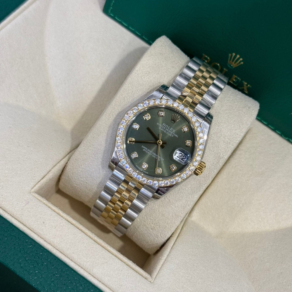 Rolex DateJust Watch Moissanite Diamond Green Dial 31mm