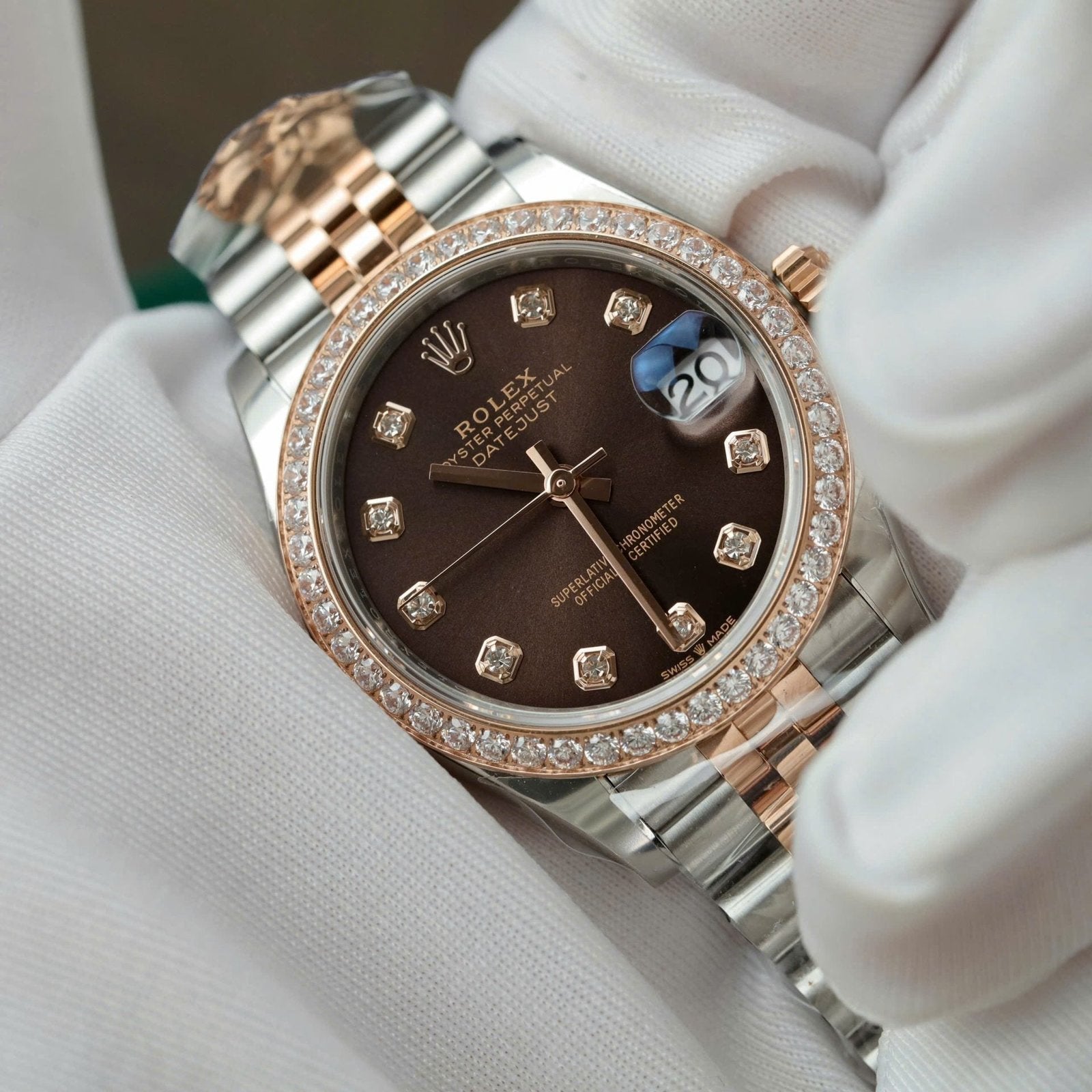 Rolex DateJust High End Watch Chocolate Dial Bezel Diamonds 31mm