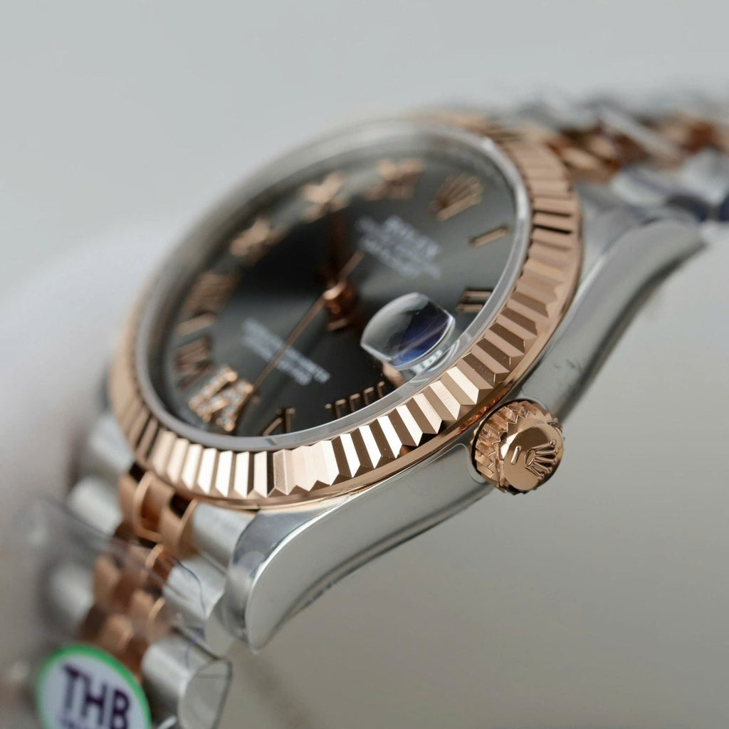 Rolex DateJust Women Demi Rose Gold Watch Gray Dial 31mm