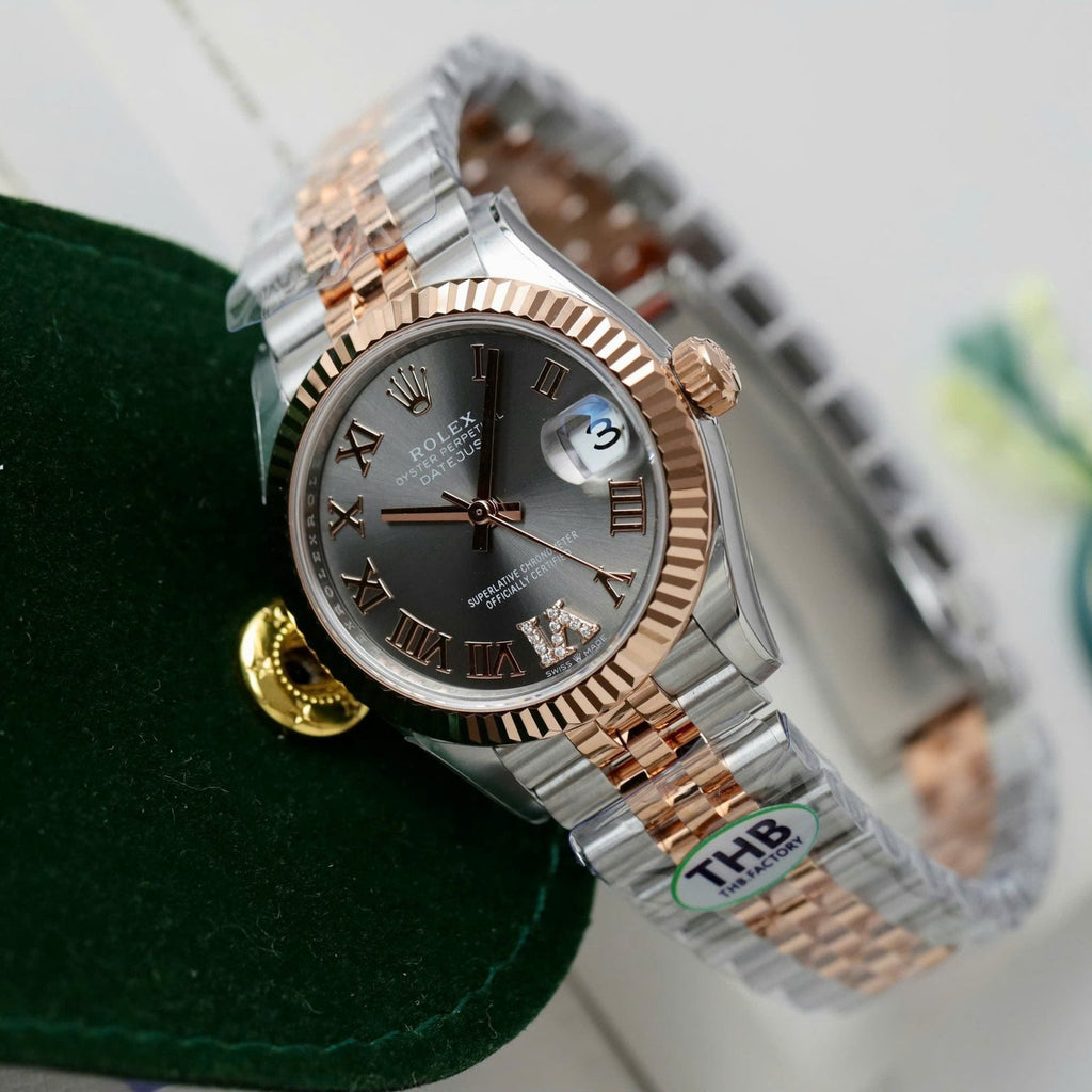 Rolex DateJust Women Demi Rose Gold Watch Gray Dial 31mm