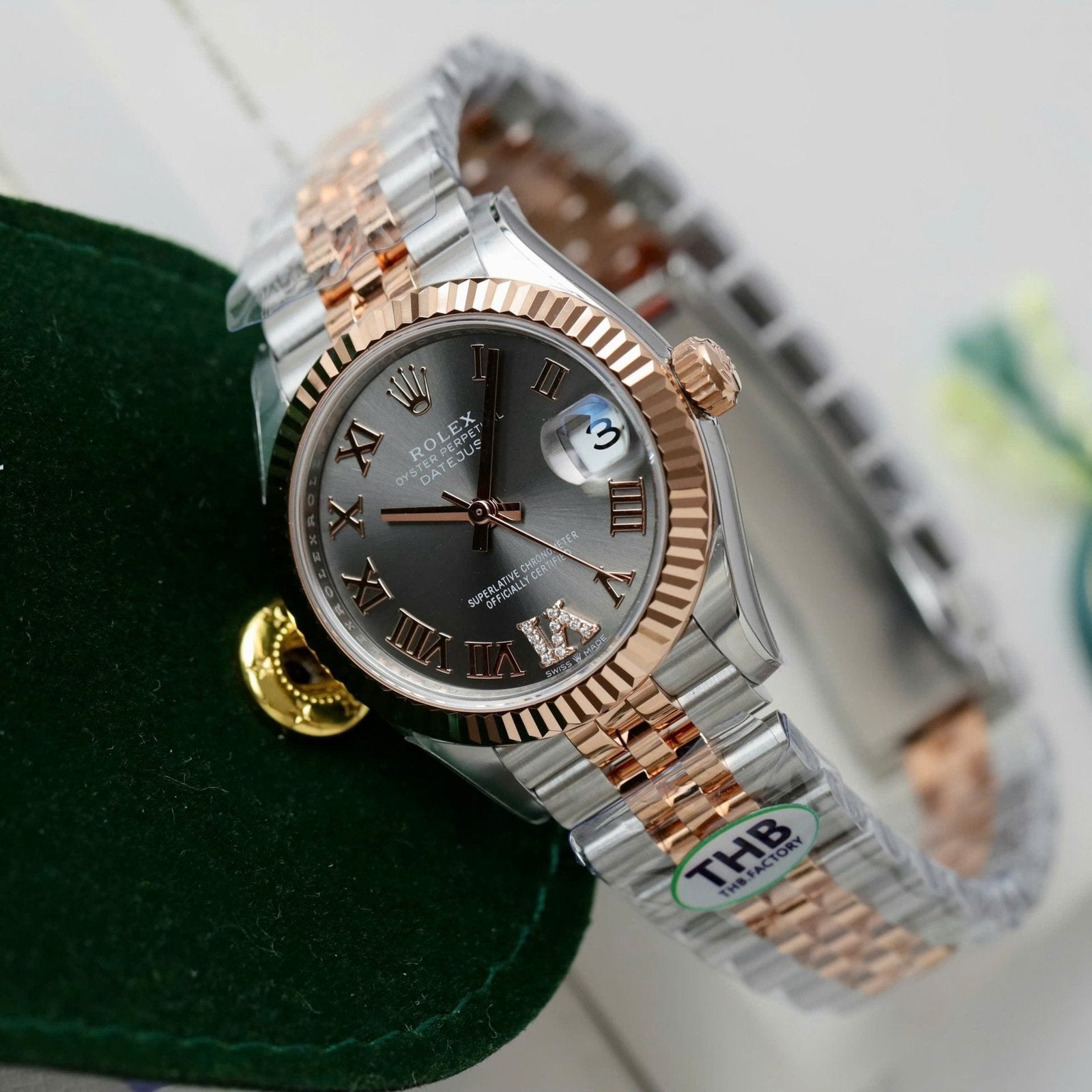 Rolex DateJust Women Demi Rose Gold Watch Gray Dial 31mm
