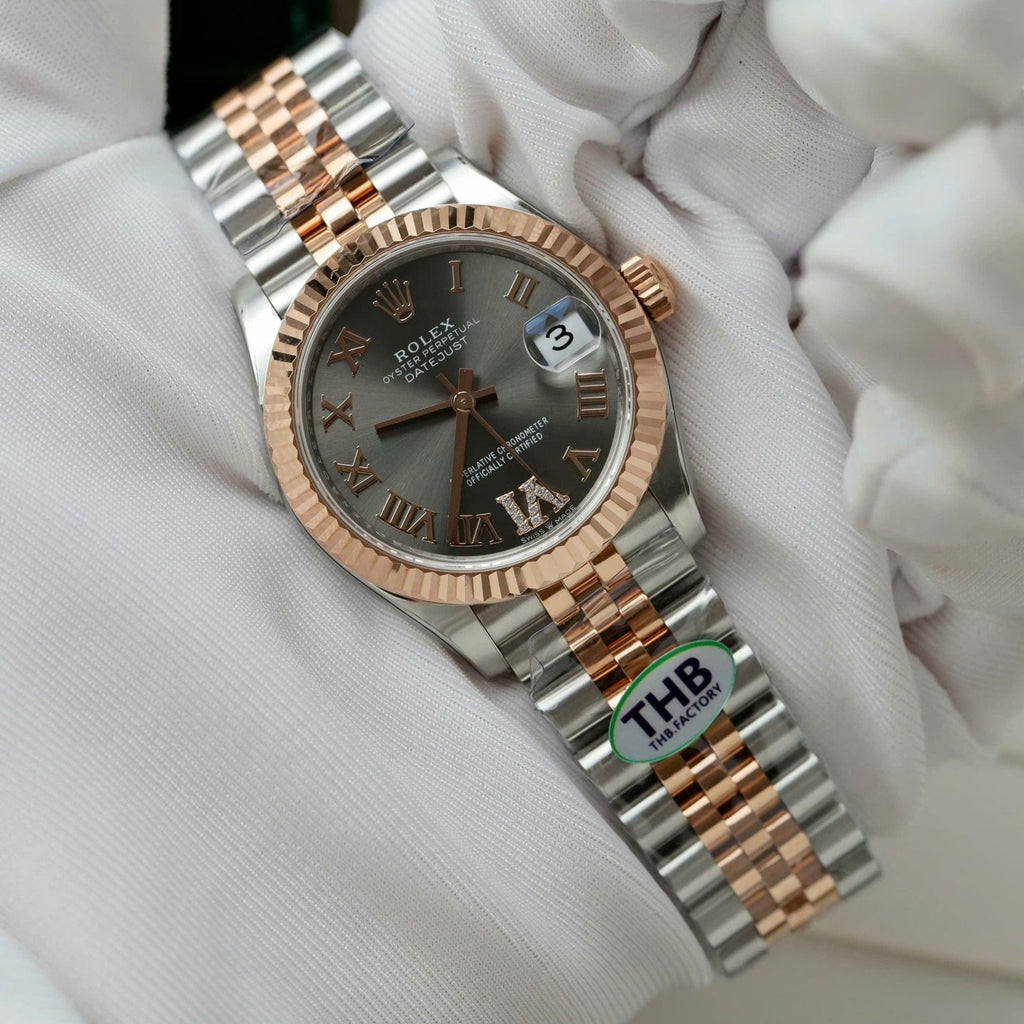 Rolex DateJust Women Demi Rose Gold Watch Gray Dial 31mm