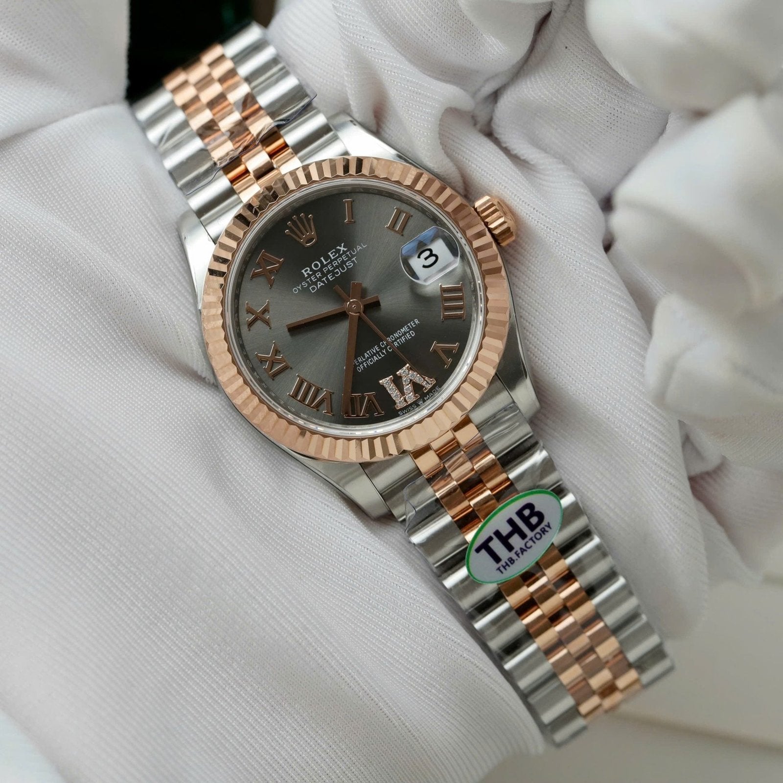 Rolex DateJust Women Demi Rose Gold Watch Gray Dial 31mm