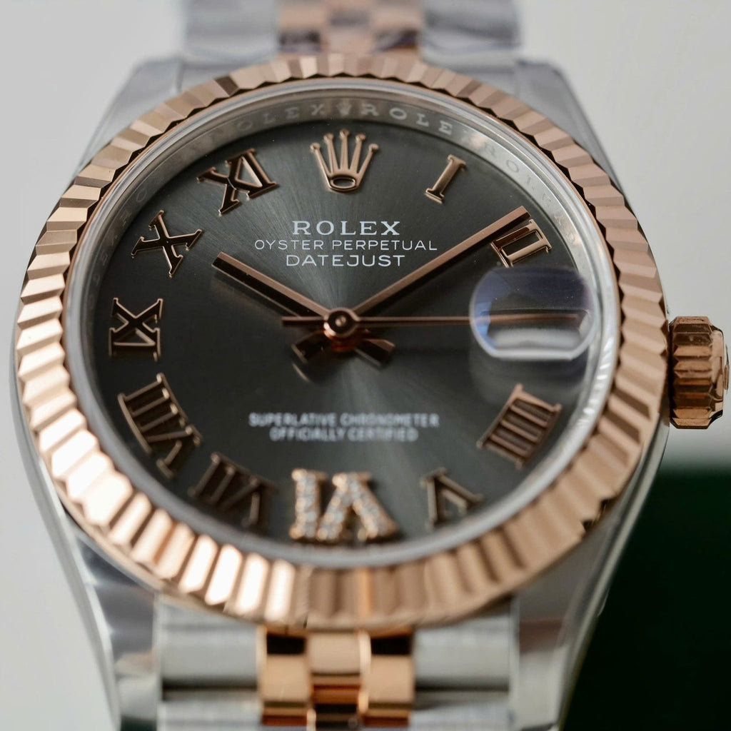 Rolex DateJust Women Demi Rose Gold Watch Gray Dial 31mm
