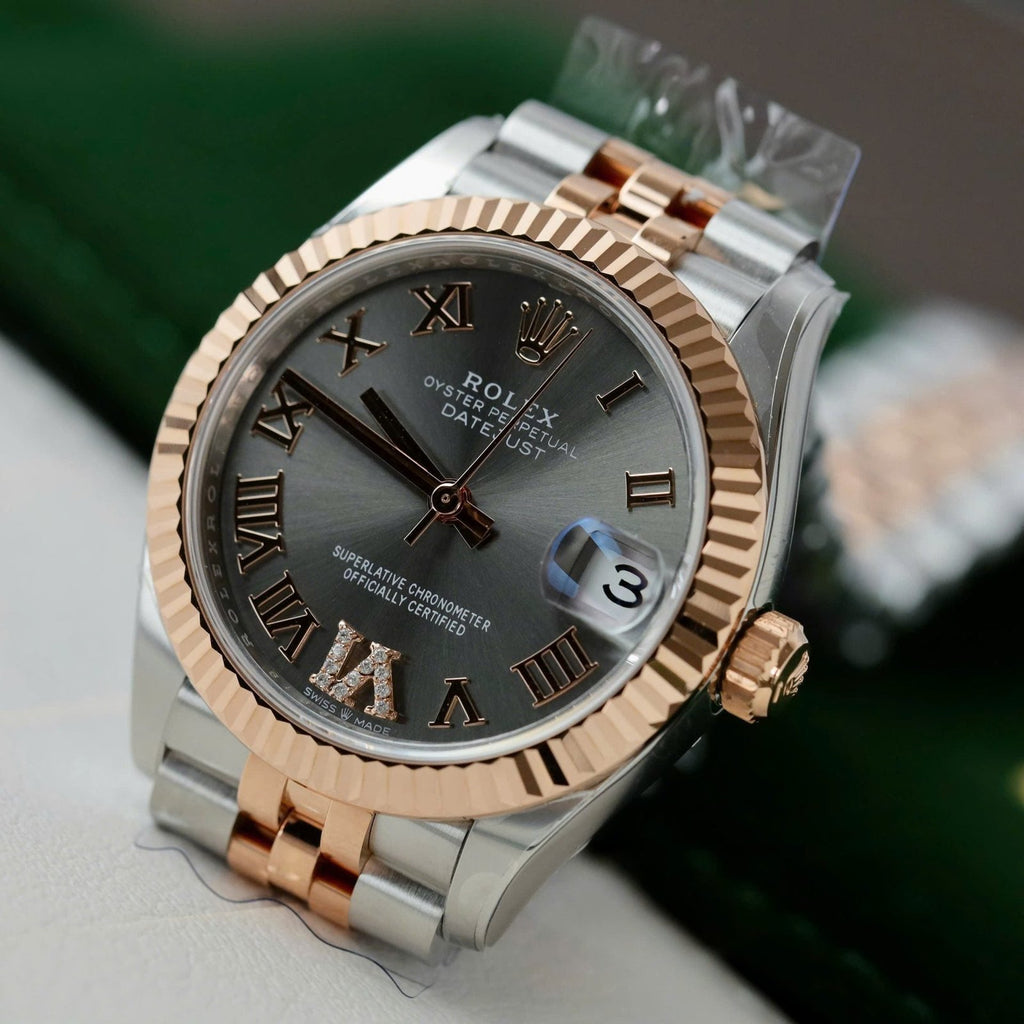 Rolex DateJust Women Demi Rose Gold Watch Gray Dial 31mm