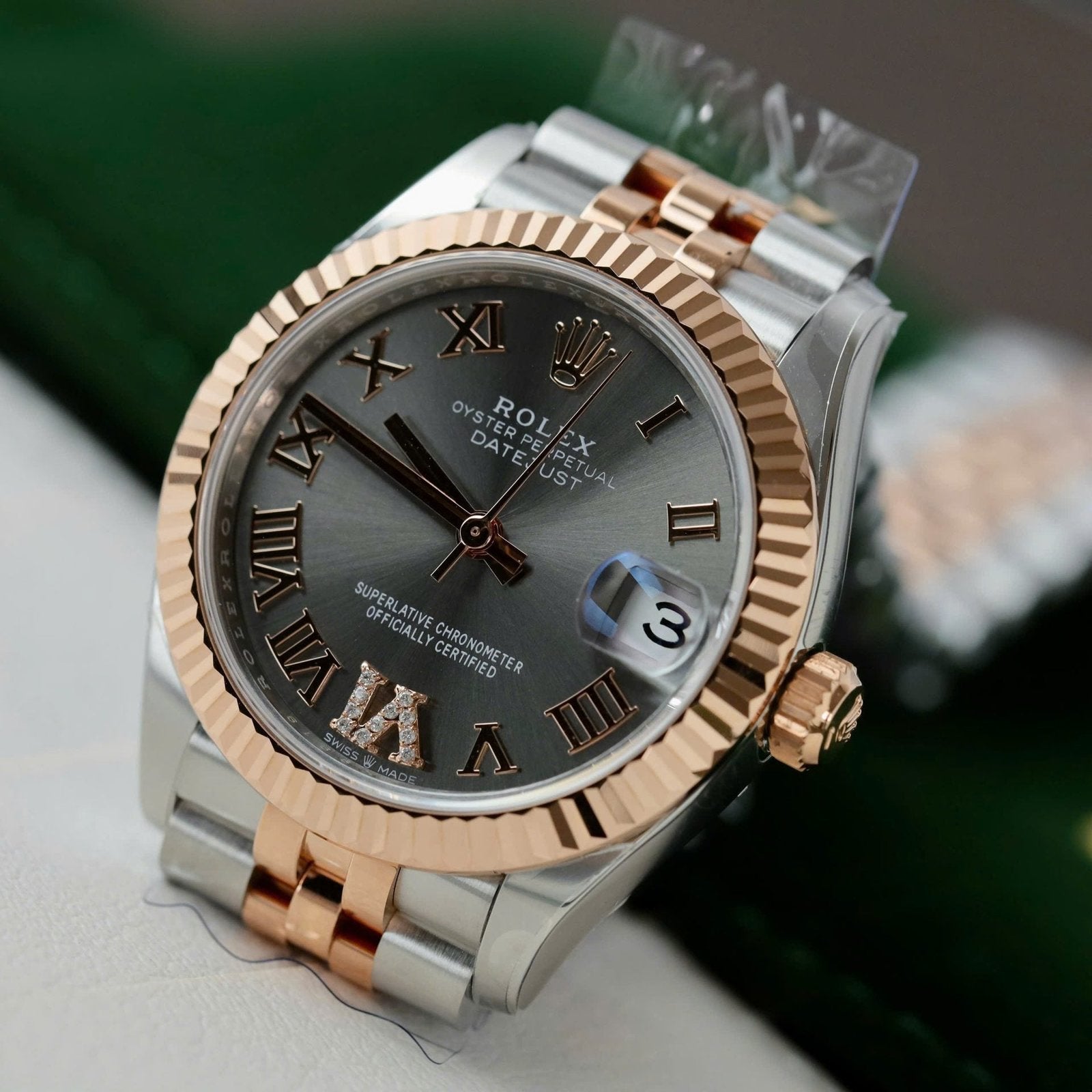 Rolex DateJust Women Demi Rose Gold Watch Gray Dial 31mm