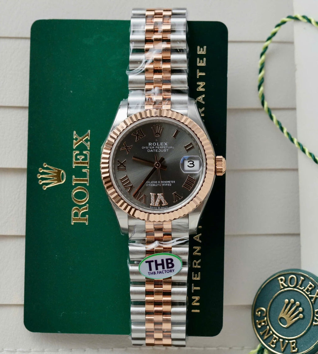 Rolex DateJust Women Demi Rose Gold Watch Gray Dial 31mm