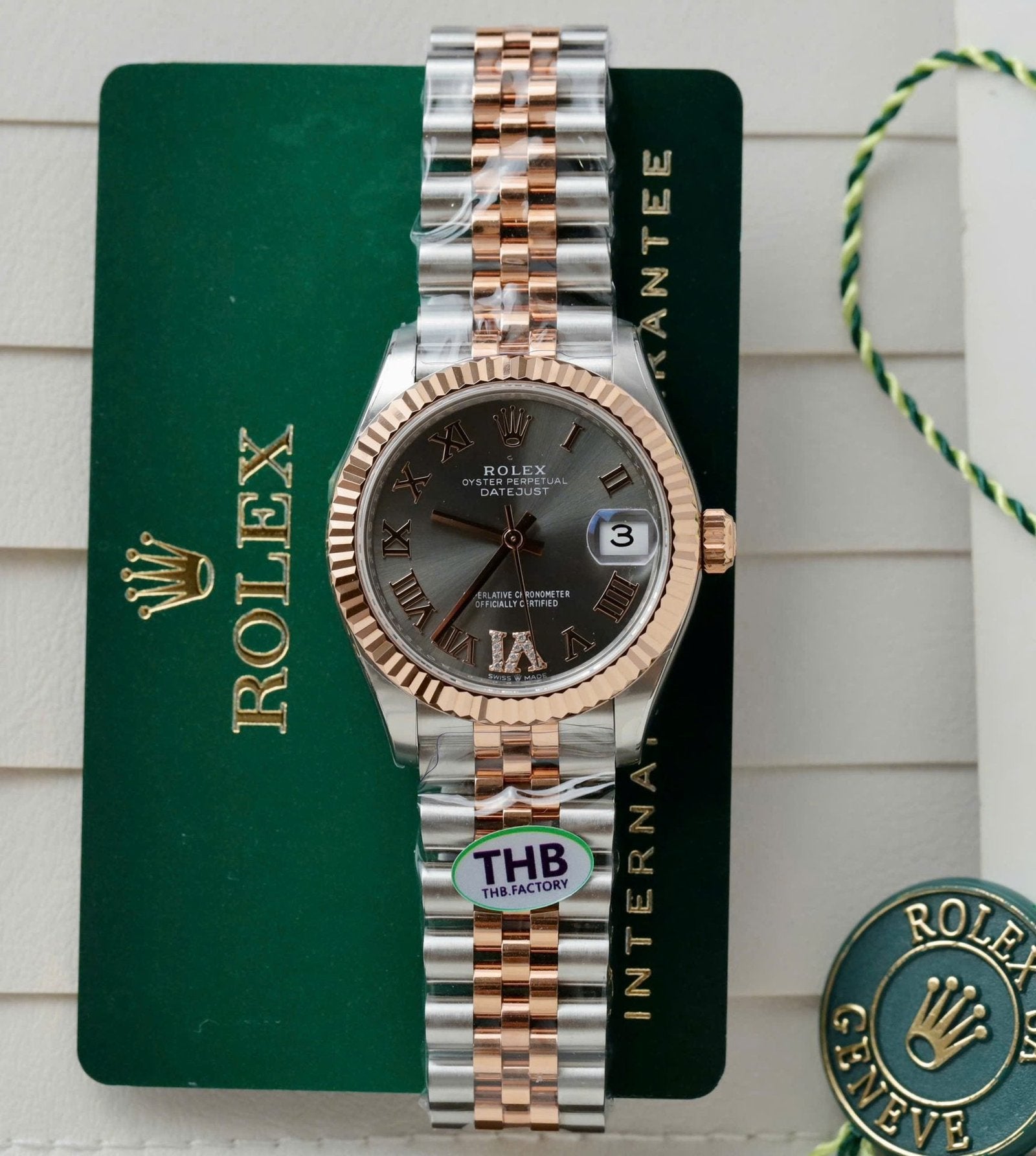 Rolex DateJust Women Demi Rose Gold Watch Gray Dial 31mm