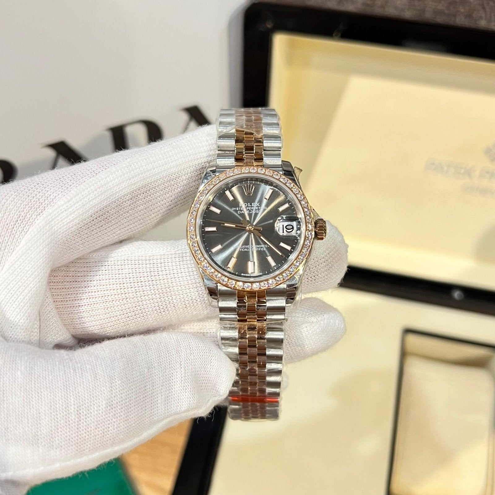 Rolex Date Just Women’s Watch With Diamonds Gray Dial 31mm