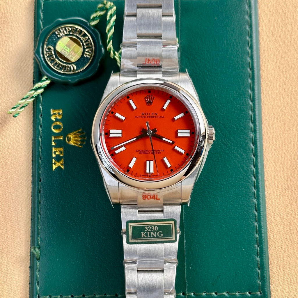 Rolex Oyster Perpetual 124300 Red Dial Oyster Strap 41mm