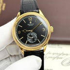 Rolex Perpetual 1908 Yellow Watch Black Dial Leather Strap 39mm